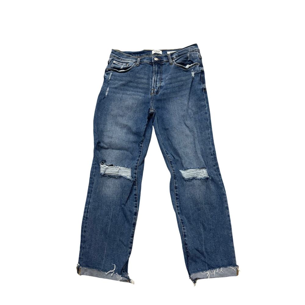 Kensie 10 the slim style blue denim jean destroyed knees stretchy like new euc